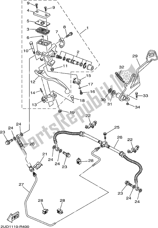 All parts for the Rear Master Cylinder of the Yamaha YFM 700 Fbpj Camo 2018