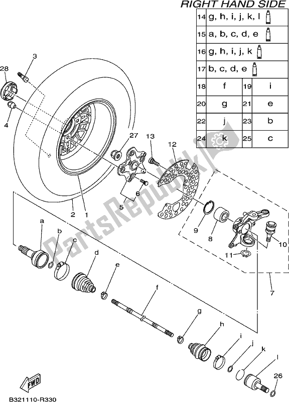 All parts for the Front Wheel 2 of the Yamaha YFM 700 Fbpseg 2017