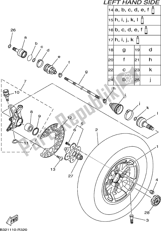 All parts for the Front Wheel of the Yamaha YFM 700 Fbpseg 2017