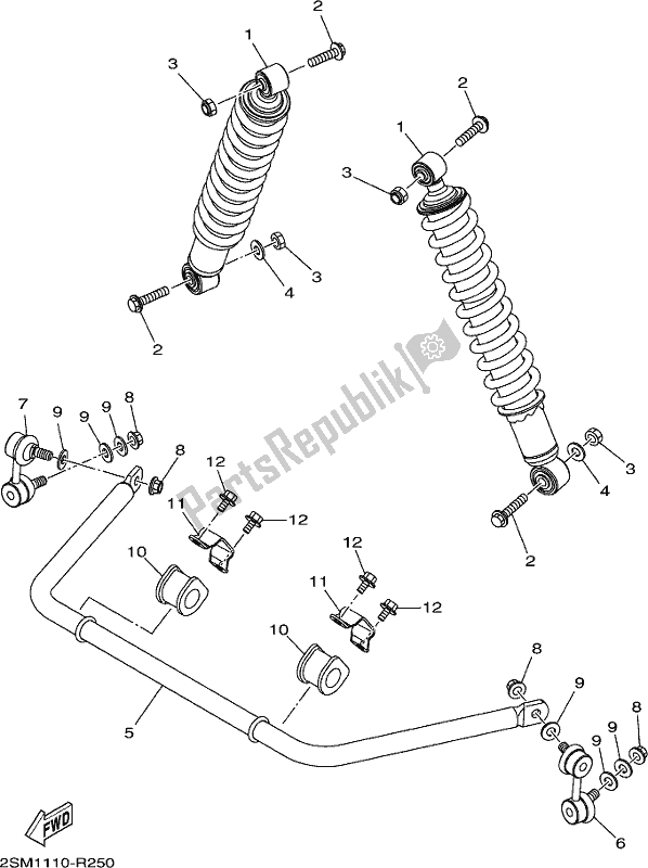 All parts for the Rear Suspension of the Yamaha YFM 700 Fbpseg 2017