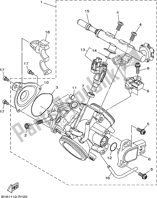 Tutte le parti per il Gruppo Corpo Farfallato 1 del Yamaha YFM 700 Fbpseg 2017