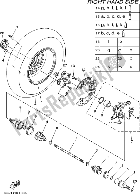 All parts for the Front Wheel 2 of the Yamaha YFM 700 Fbpsegh NZ Only USA 2017