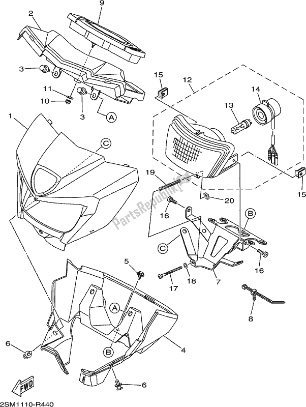 Wszystkie części do Reflektor 2 Yamaha YFM 700 Fbpsegh NZ Only USA 2017