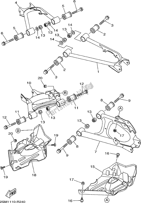 All parts for the Rear Arm of the Yamaha YFM 700 Fbpsegh NZ Only USA 2017