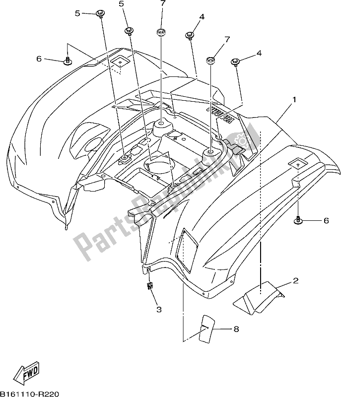 All parts for the Rear Fender of the Yamaha YFM 700 Fbpsegh NZ Only USA 2017