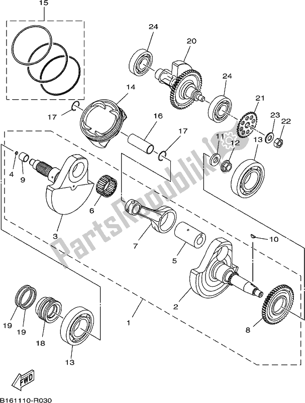 All parts for the Crankshaft & Piston of the Yamaha YFM 700 Fwad 2018