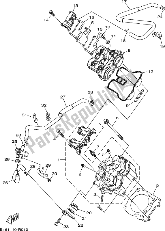 All parts for the Cylinder Head of the Yamaha YFM 700 Fwad 2018