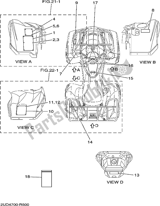 All parts for the Emblem & Label 1 of the Yamaha YFM 700 Fwad 2018