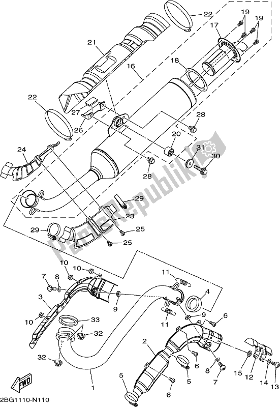 All parts for the Exhaust of the Yamaha YFM 700 Fwad 2018