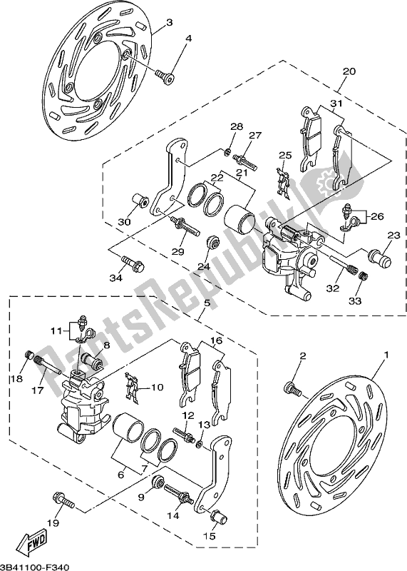 All parts for the Front Brake Caliper of the Yamaha YFM 700 Fwad 2018