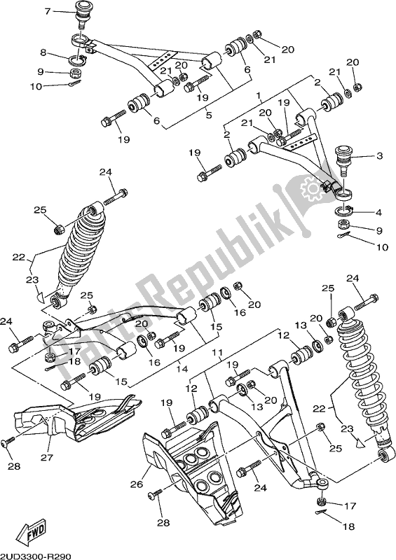 All parts for the Front Suspension & Wheel of the Yamaha YFM 700 Fwad 2018