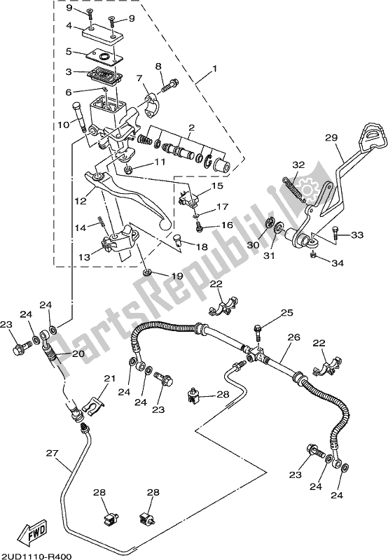 All parts for the Rear Master Cylinder of the Yamaha YFM 700 Fwad 2018