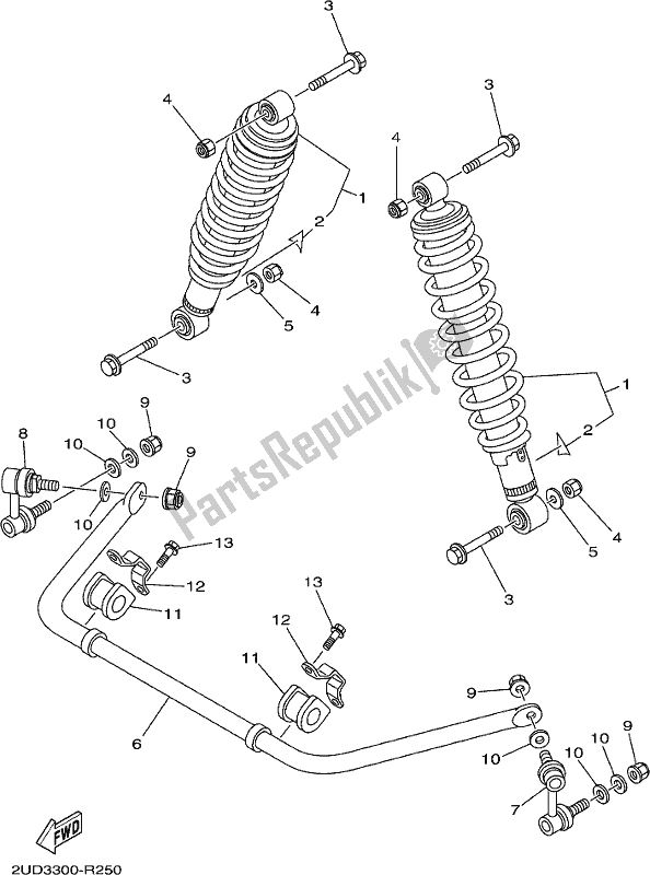 All parts for the Rear Suspension of the Yamaha YFM 700 Fwad 2018