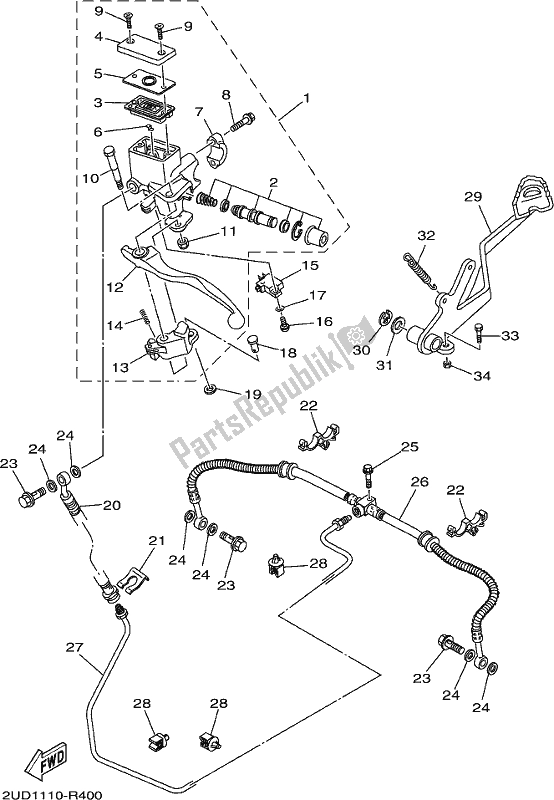 Tutte le parti per il Pompa Freno Posteriore del Yamaha YFM 700 Fwad Kodiak Auto 4 WD 2018