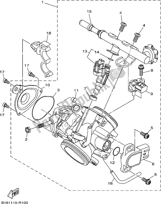 Wszystkie części do Zespó? Korpusu Przepustnicy 1 Yamaha YFM 700 FWB 2018