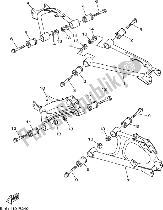 Todas las partes para Brazo Trasero de Yamaha YFM 700 FWB Kodiak Auto 4 WD 2018