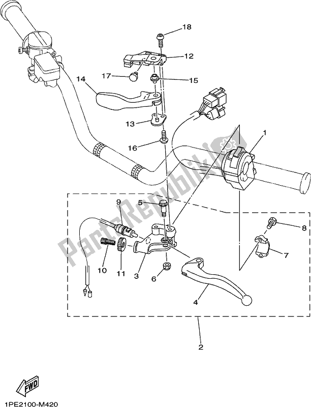 Alle onderdelen voor de Handvat Schakelaar & Hendel van de Yamaha YFM 700R 2018