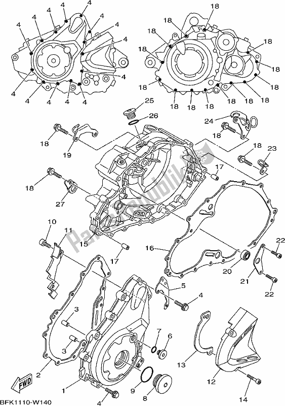 All parts for the Crankcase Cover 1 of the Yamaha YFM 700R 2021