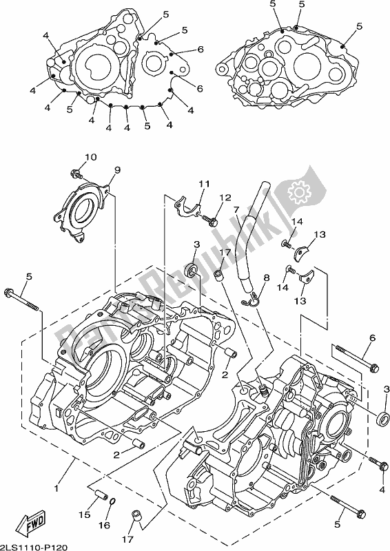 All parts for the Crankcase of the Yamaha YFM 700R 2021