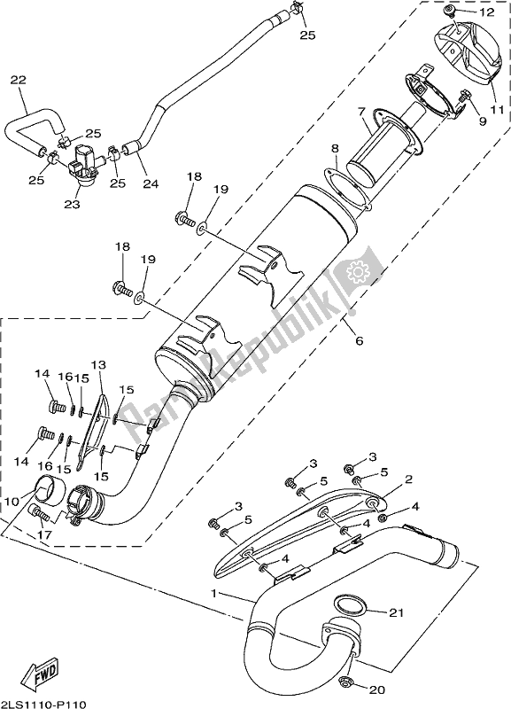 All parts for the Exhaust of the Yamaha YFM 700R 2021