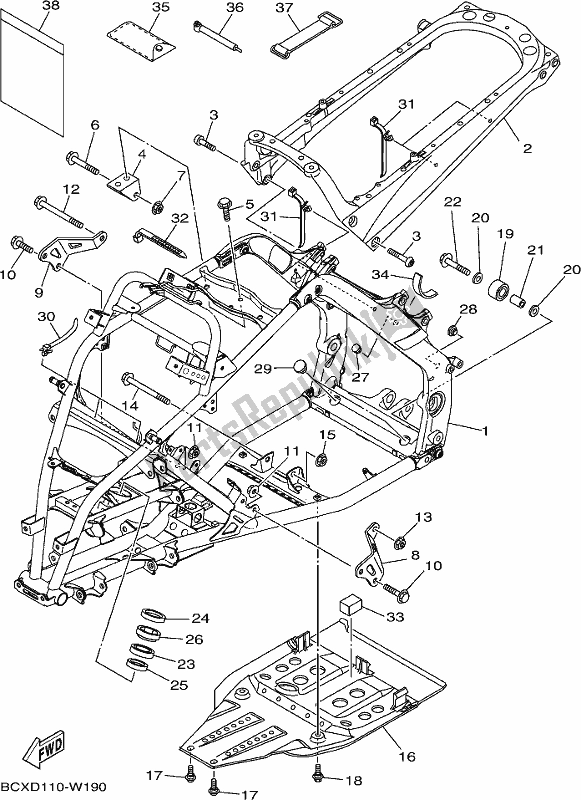 All parts for the Frame of the Yamaha YFM 700R 2021