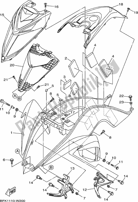 All parts for the Front Fender of the Yamaha YFM 700R 2021