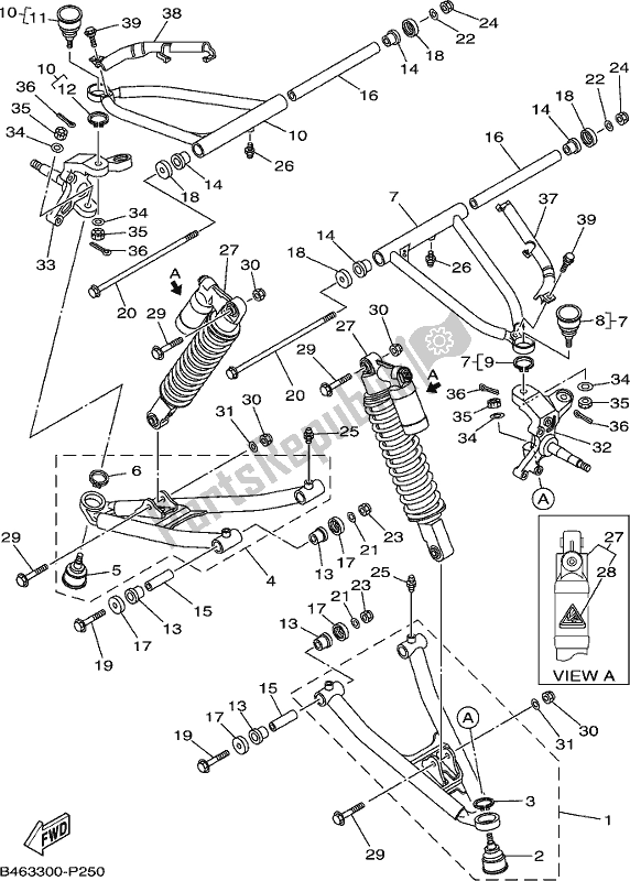 All parts for the Front Suspension & Wheel of the Yamaha YFM 700R 2021