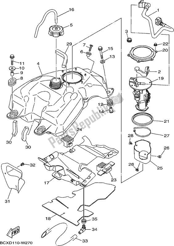 All parts for the Fuel Tank of the Yamaha YFM 700R 2021