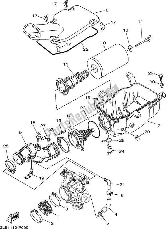 All parts for the Intake of the Yamaha YFM 700R 2021