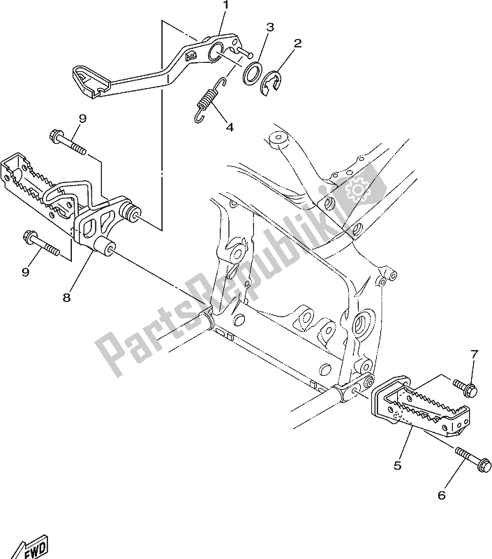 All parts for the Stand & Footrest of the Yamaha YFM 700R 2021