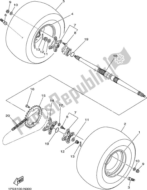 All parts for the Rear Wheel of the Yamaha YFM 700R Raptor 700 2017