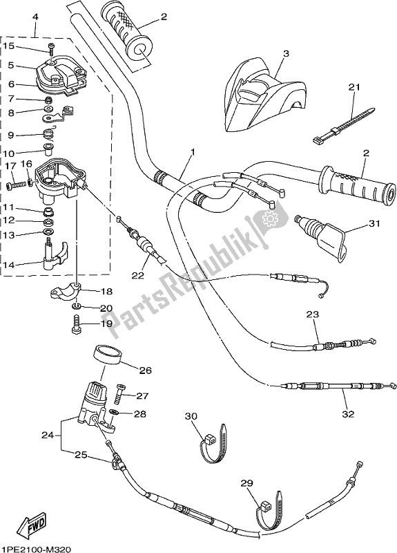 All parts for the Steering Handle & Cable of the Yamaha YFM 700R Raptor 700 2018