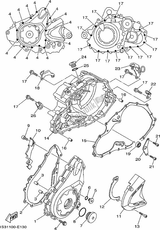 All parts for the Crankcase Cover 1 of the Yamaha YFM 700R Raptor 700 2020