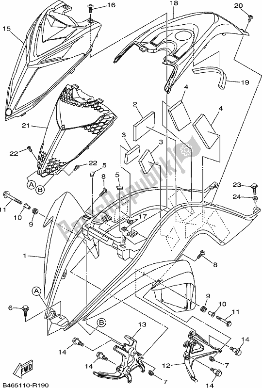 Toutes les pièces pour le Garde-boue Avant du Yamaha YFM 700R Raptor 700 2020