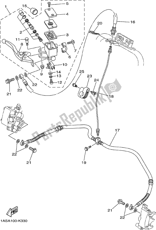 Alle onderdelen voor de Voorste Hoofdcilinder van de Yamaha YFM 700R Raptor 700 2020