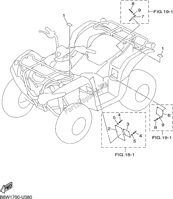 Wszystkie części do Emblemat I Etykieta 1 Yamaha YFM 90G 2020