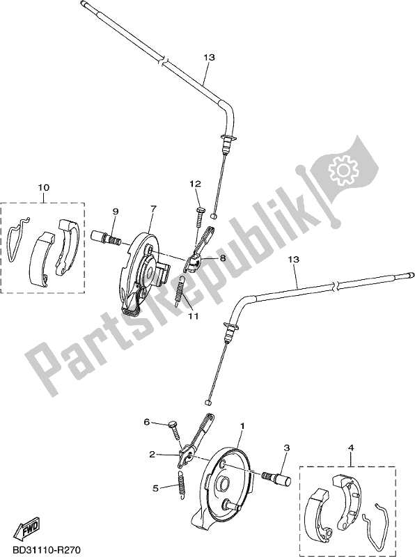 Wszystkie części do Przedni Hamulec Yamaha YFM 90G 2020