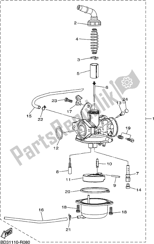 All parts for the Carburetor of the Yamaha YFM 90R 2017