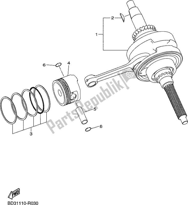 All parts for the Crankshaft & Piston of the Yamaha YFM 90R 2017