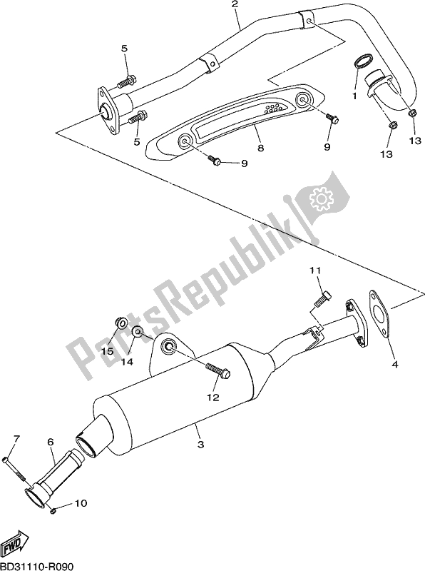 All parts for the Exhaust of the Yamaha YFM 90R 2017