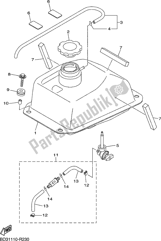 All parts for the Fuel Tank of the Yamaha YFM 90R 2017