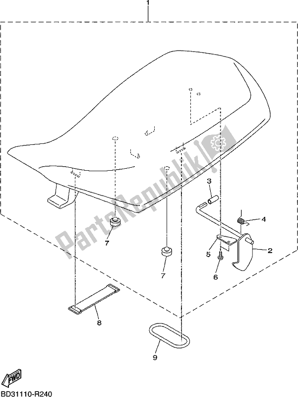 All parts for the Seat of the Yamaha YFM 90R 2017