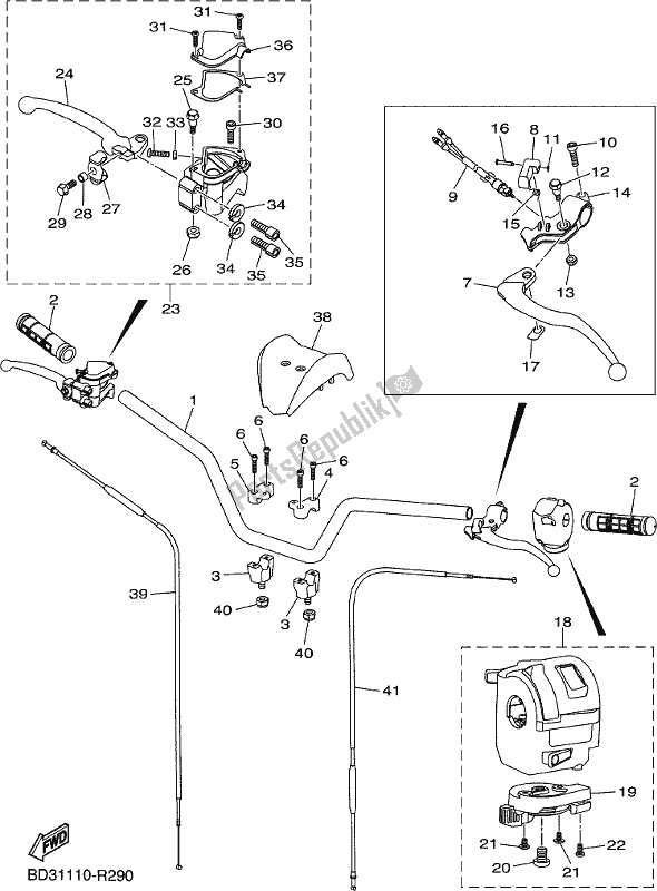 All parts for the Steering Handle & Cable of the Yamaha YFM 90R 2017