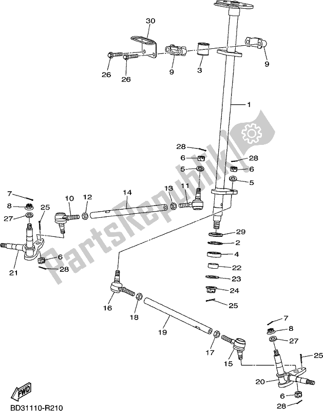 All parts for the Steering of the Yamaha YFM 90R 2017