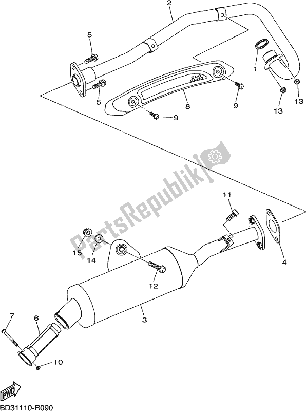 All parts for the Exhaust of the Yamaha YFM 90R 2018