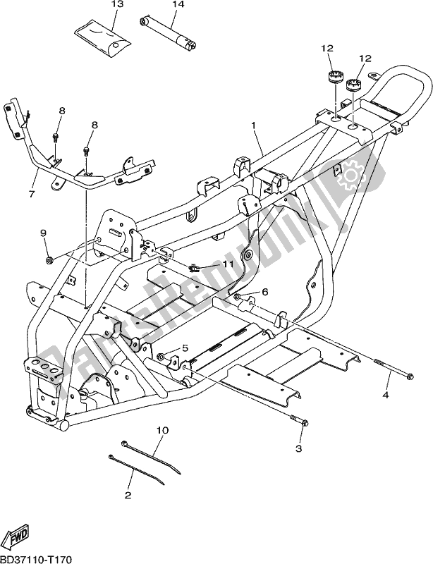 All parts for the Frame of the Yamaha YFM 90R 2018