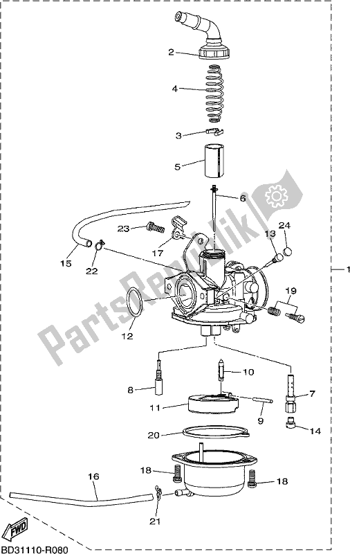 All parts for the Carburetor of the Yamaha YFM 90R 2020