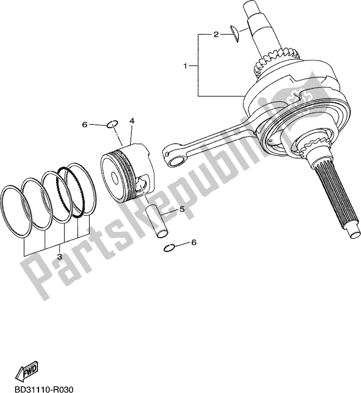 All parts for the Crankshaft & Piston of the Yamaha YFM 90R 2020