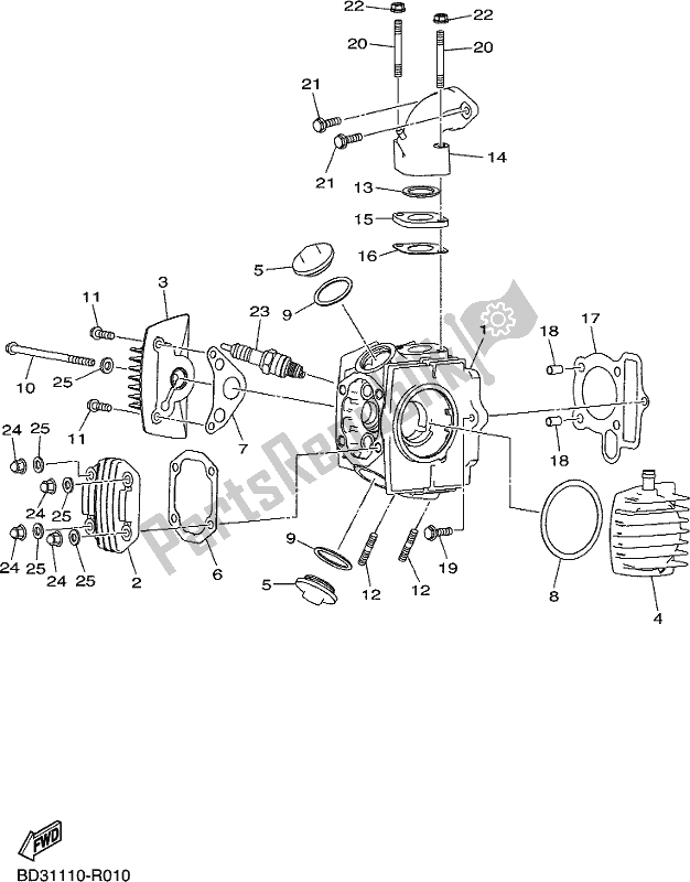 All parts for the Cylinder Head of the Yamaha YFM 90R 2020