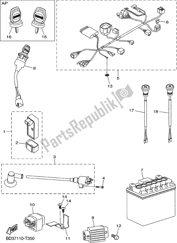 All parts for the Electrical 1 of the Yamaha YFM 90R 2020